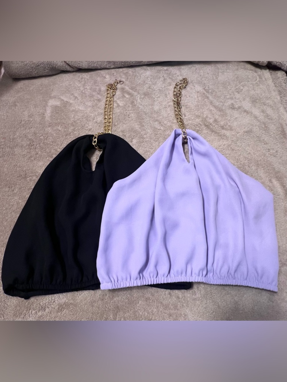 Lot of 2 Chain Halter Crop Tops - Black & Lavender Size XS S